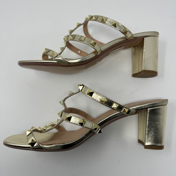Gold Rockstud Mules with Block Heel - Picture 5 of 12